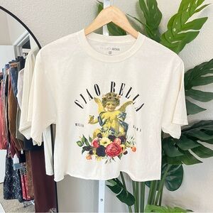 🤍 Cropped Cream “Ciao Bella” Angel Graphic Tee – Fashion Nova Size M